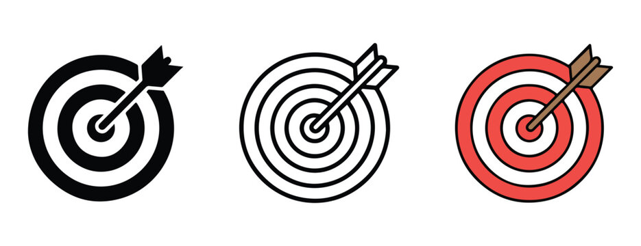 target icons with arrows hitting the bullseye on white background for business and design concepts  accurate aiming and success