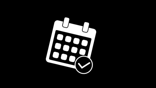 White line art calendar icon with a green check mark animation. Ideal for scheduling,events, and completed tasks.