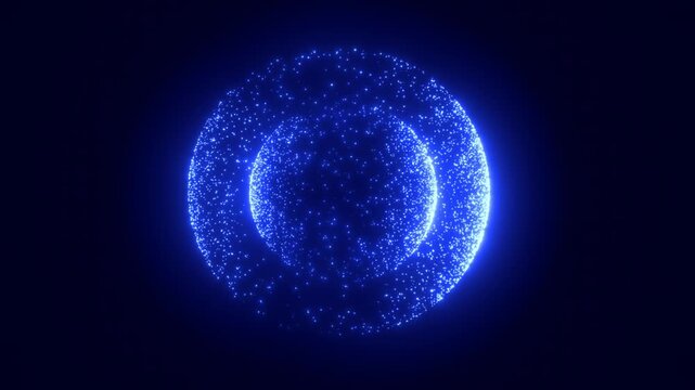 Floating blue particle sphere made of glowing dots