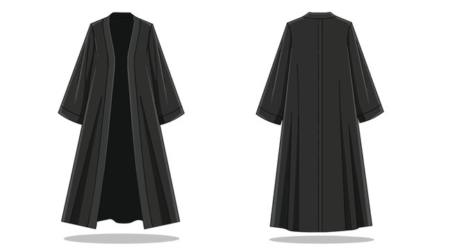 Black Graduation Gown and Academic Robe Mockup Front and Back View for Students Faculty Members and Legal Professionals