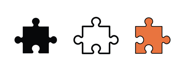 Naklejka premium puzzle pieces in black white and orange colors for teamwork and problem solving concepts business and education symbols