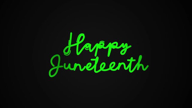 Happy Juneteenth One line continuous animated typography intro outro animation video, hand drawn calligraphy lettering monoline vintage text hand drawing green type on black background bg backdrop cam