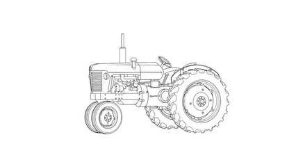 Obraz premium 2D AutoCAD Vector illustration of a tractor driving on a field