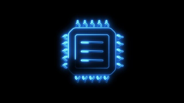 Glowing blue microchip circuit board neon light technology concept