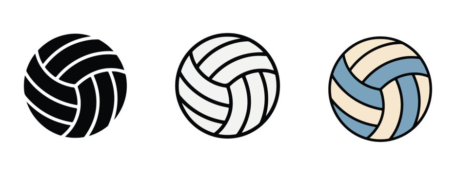 volleyball icons in different color schemes on a plain white background for sports and recreation design elements