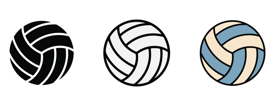 volleyball icons in different colors on white background  sports equipment and balls