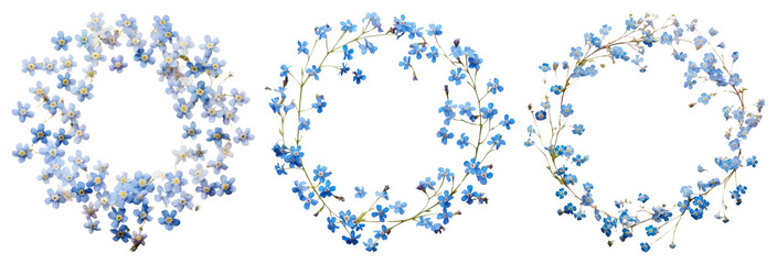 Fototapeta premium PNG Delicate floral wreaths in blue on transparent background
