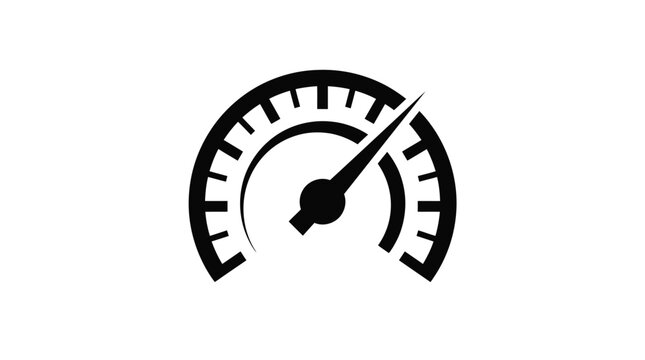 Black and white speedometer gauge icon design.