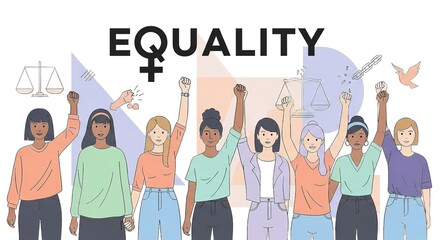 Fototapeta premium Diverse group of women standing together for equality illustration with equality