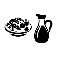 Sushi rolls plate and soy sauce pitcher with japanese restaurant traditional © dddd
