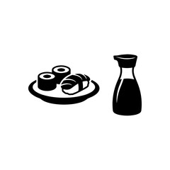 Minimalist sushi rolls and soy sauce bottle icon with japanese, restaurant © dddd