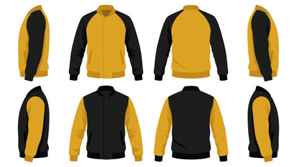 Naklejka premium Yellow and black bomber varsity jacket vector illustration for custom design template