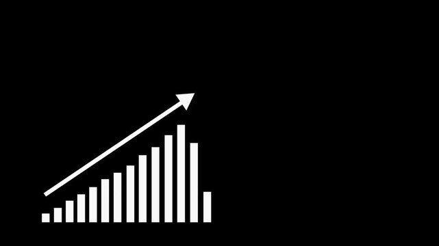Rising bar chart with an upward arrow growth progress and success animation