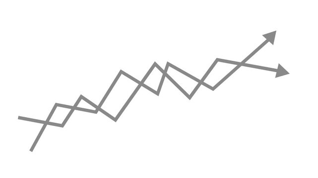 Upward zigzag line with arrow showing growth progress and rising trend in a simple minimal style animation