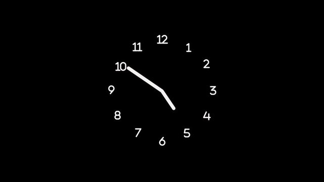 Simple analog clock face minimal design and no frame showing a late evening time animation