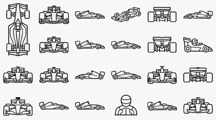 Naklejka premium Professional Racing Car Designs and Components Illustrated in Minimalist Line Art for Technical Analysis and Study