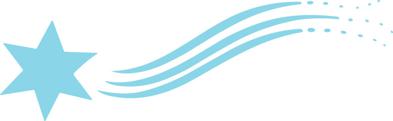 Fototapeta premium Vector set of classic star designs. Sky blue shooting star silhouette with elegant smooth triple wavy trailing speed lines. Minimal sky graphic asset vector illustration