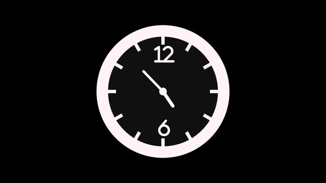 Simple analog clock with frame and hands showing time on a clean dark design animation