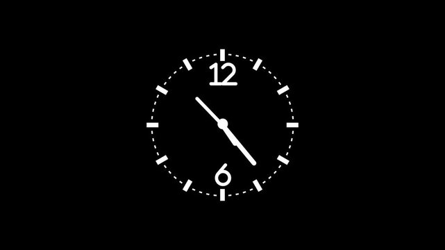 Minimal analog clock face hands and numbers showing a simple time display animation