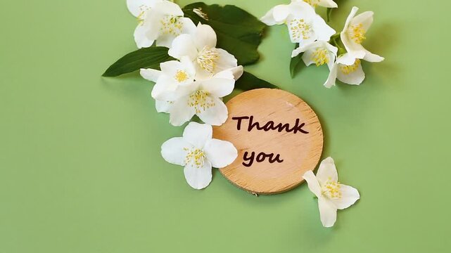 thank you greeting card with white jasmine blossoms