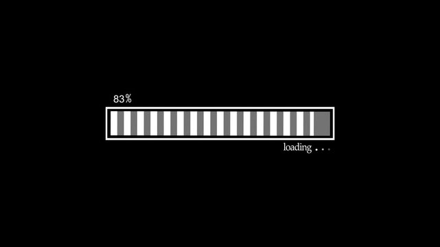 Waiting loading progress bar showing percent and the word loading animation