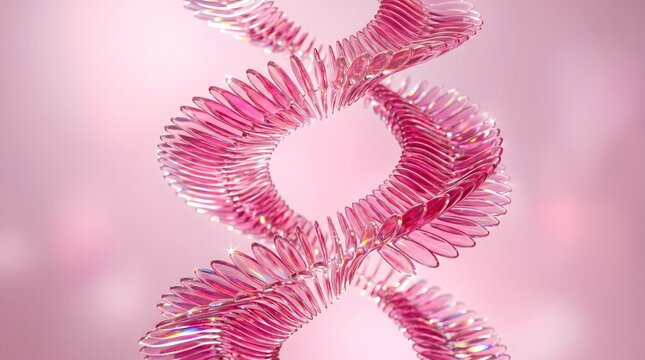Pink 3D DNA helix abstract sculpture with soft bokeh