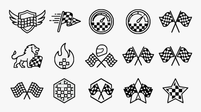 Elegant Collection of Classic Racing and Speed Themed Emblems with Checkered Flags and Dynamic Symbols