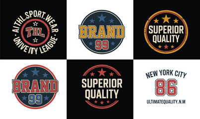 Naklejka premium Varsity sports badge vector collection with vintage university league athletic logos for t shirt print