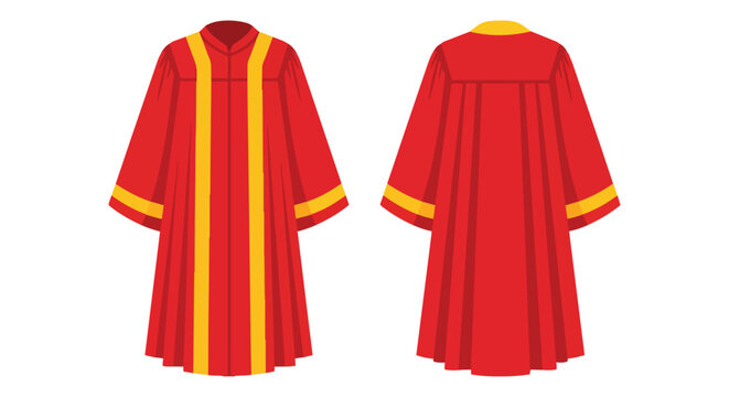 Red and Yellow Academic Graduation Gown with Front and Back View for Ceremony Student Achievement