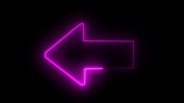 Neon light arrow sign pointing left on black background. neon arrow left pointing solid arrow icon shiny sign animation. Glowing directional left arrow neon sign See Less. 4k video.