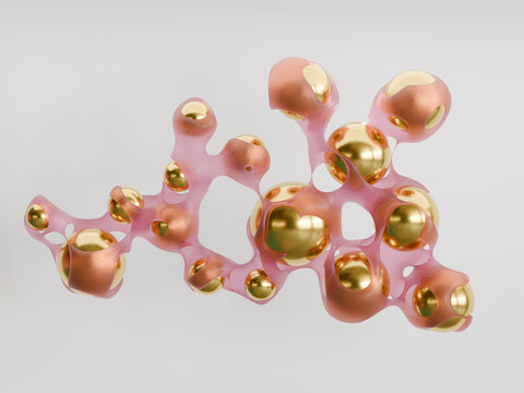 Colorful Abstract Shapes With Golden Spheres and Pink Forms