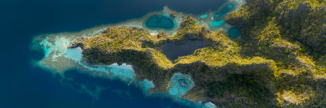 Above Blue Lagoons and Black Lake Coron Island Palawan Philippines