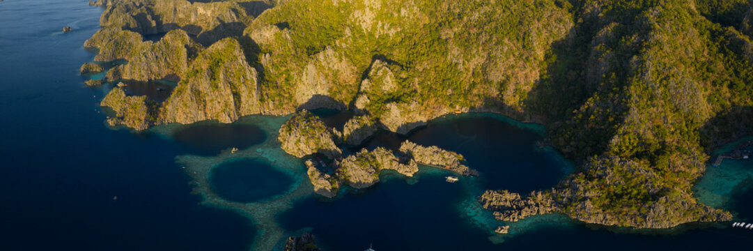 Laknisan Lagoon Coron Island Bay Golden Hour Aerial Philippines