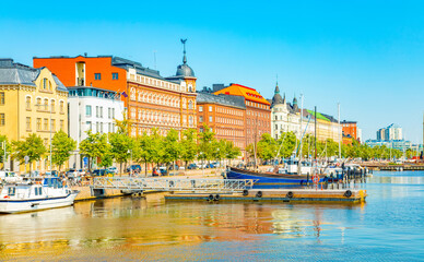 Fototapeta premium Scenic view of Pohjoissatama harbor in Helsinki city centre, Finland