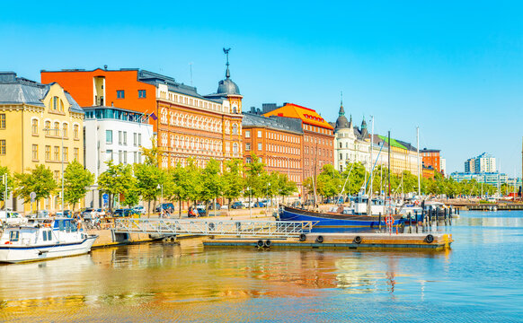Scenic view of Pohjoissatama harbor in Helsinki city centre, Finland
