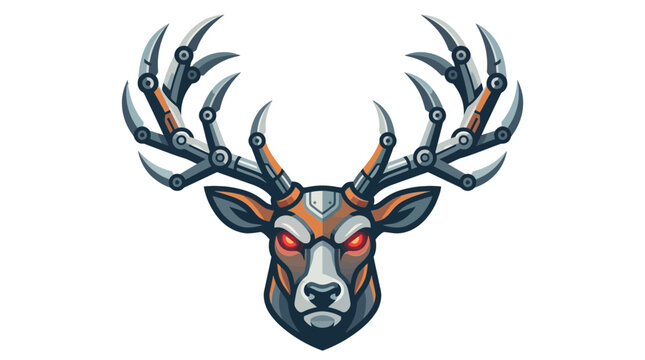 Futuristic Mechanical Deer Head with Glowing Red Eyes, Sci-Fi Animal Logo