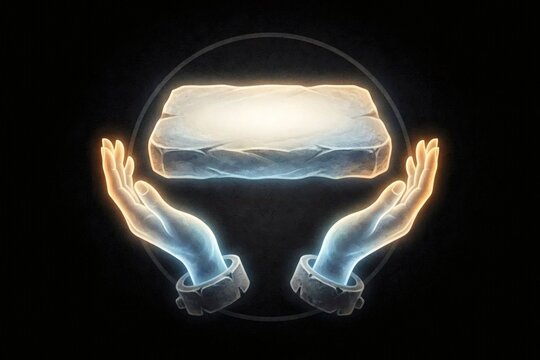Cinematic image of hands rising from a stone slab into a shaft of radiant tomblight, symbolizing resurrection, victory over death, and the promise of new life for Easter covers, sermon series