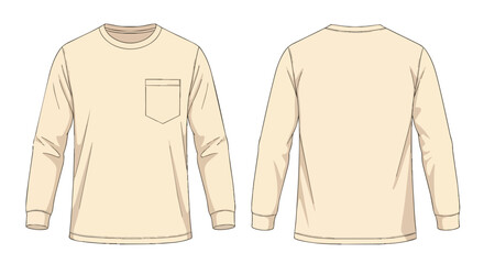 Naklejka premium Blank Beige Long Sleeve Pocket T-Shirt Mockup Set with Front and Back View for Apparel Design and Branding