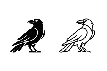 Obraz premium Stylized raven silhouette and outline logo designs for branding and graphic elements