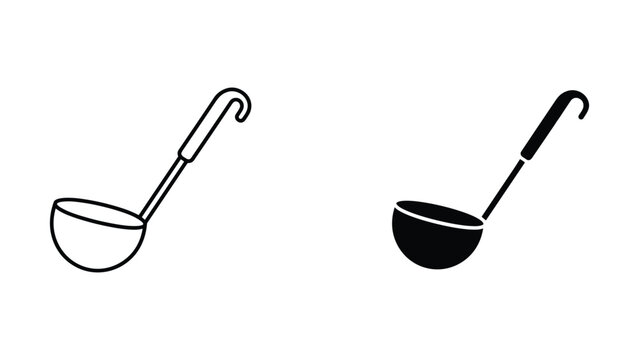 Kitchen soup ladle icon set for culinary and cooking recipe digital interface design elements