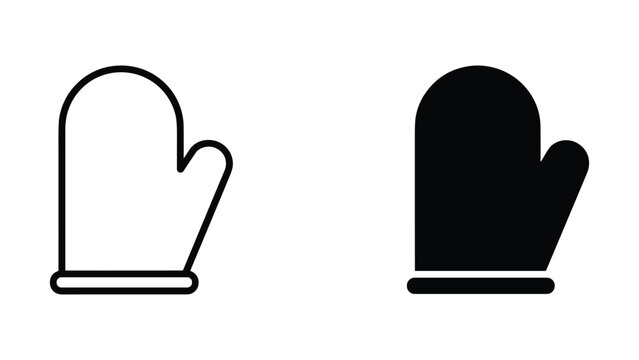 Protective kitchen oven mitt icon set in outline and solid black style for culinary safety design