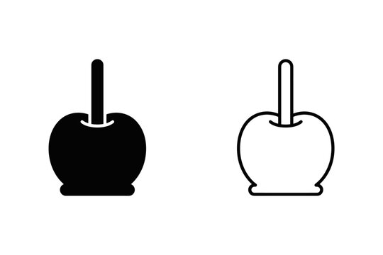 Simple black and white icons of a candy apple on a stick
