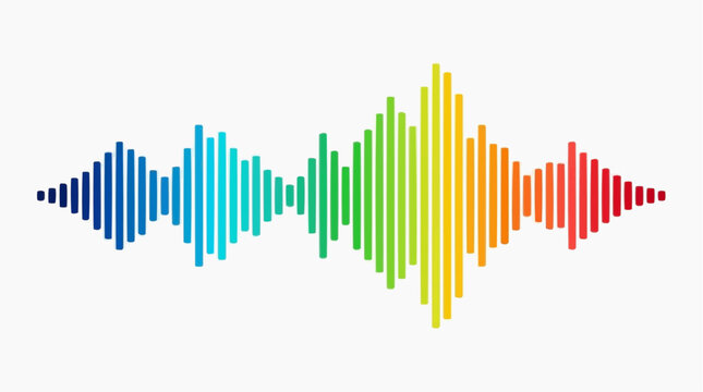 Sound wave visualized in rainbow colors for the concept of audio technology and digital signal processing.