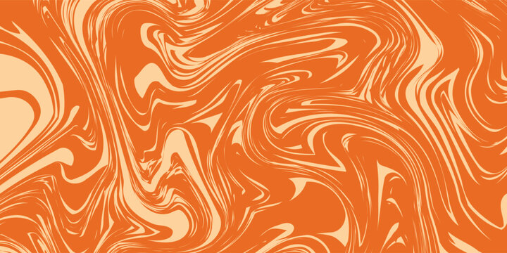 Retro caramel line background. Salted caramel liquid desert texture. Wavy swirl candy pattern for poster, cover, banner, pamphlet. Orange hippie wallpaper in 60s or 70s style. Vector