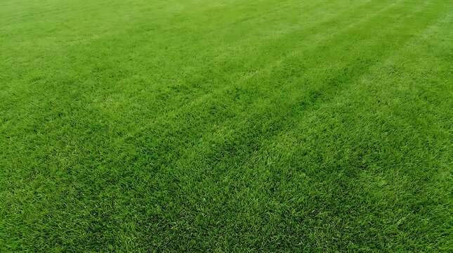 Lush green grass lawn background, top view of a neatly mowed field, vibrant natural texture of a healthy meadow, perfect for landscaping and gardening concepts