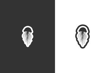 Simple black and white jellyfish icon representing marine life © DzgnVibe