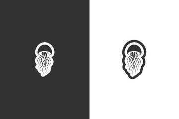 Simple black and white jellyfish icon © DzgnVibe