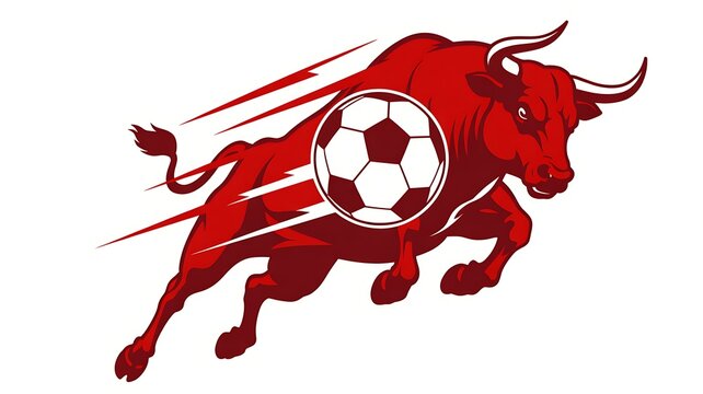 Red charging bull with soccer ball logo