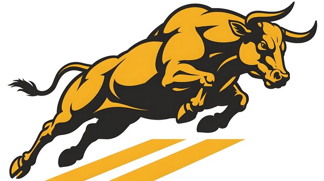 Yellow bull running with football graphic