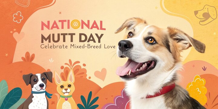 National Mutt Day Poster with Happy Mixed Breed Dog and Pet Adoption Celebration